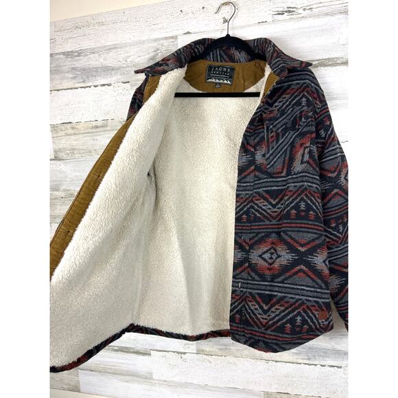 JACHS New York Men’s M Multicolor Aztec Sherpa Lined Button Up Jacket Coat - Picture 4 of 7